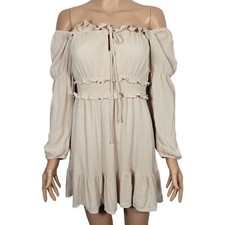 Peach Love California Women's Boho/Gypsy Ruffle Flowy Sleeve Dress Size S