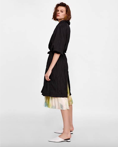 ZARA Long Trench Coat PLEATED Black BELT Lightweight LAPEL S Jacket NWT 7901/023 - Picture 6 of 19