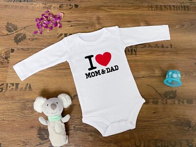 Unisex Baby Body für Jungen und Mädchen, Langarm T-Shirt, Baumwolle - I Love Mom