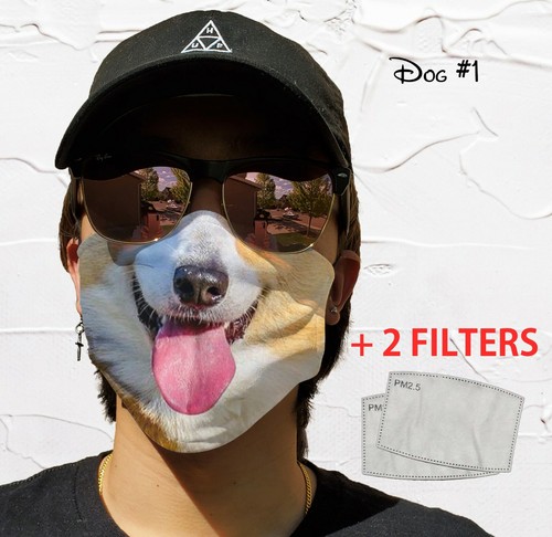 Funny DOG Mouth Mask With Filters &Pocket Washable Reusable Adult&Kids Face Mask - Picture 19 of 25
