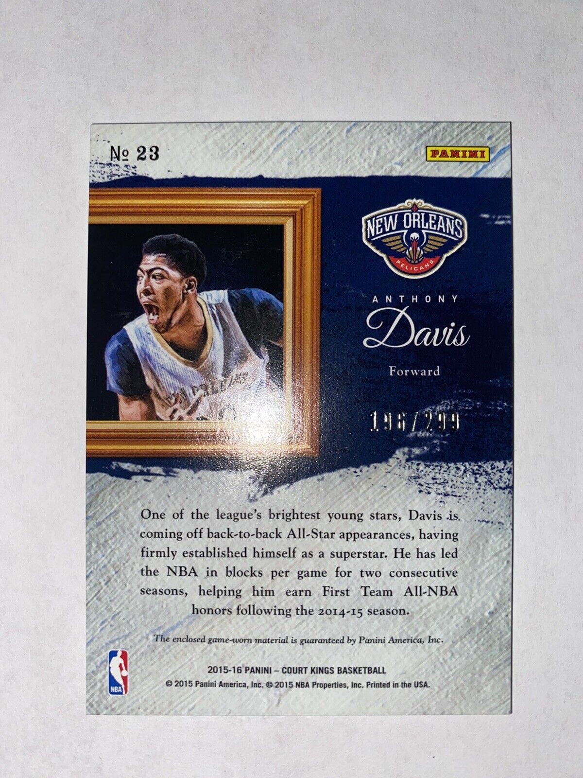 Anthony Davis 2015-16 Court Kings EXPESSIONIST Jersey Card #'d/299 | eBay