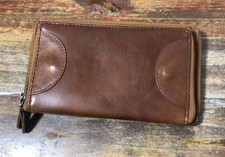 Women's Carmel Leather Clutch - Multi Zippered w Lots of Storage Easy Access