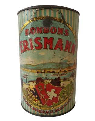 Vintage Large Metal Candy Box Erismann Geneva Bordeaux Brussels Carnaud