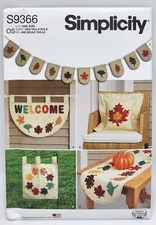 Simplicity Pattern Fall Leaf Banner Lawn Flag Table Runner Pillow Cover S9366
