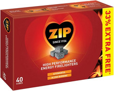 12 X Packs of 40 Zip High Performance Energy Firelighters Stove Wood Burner Logs 3.77 per lighter