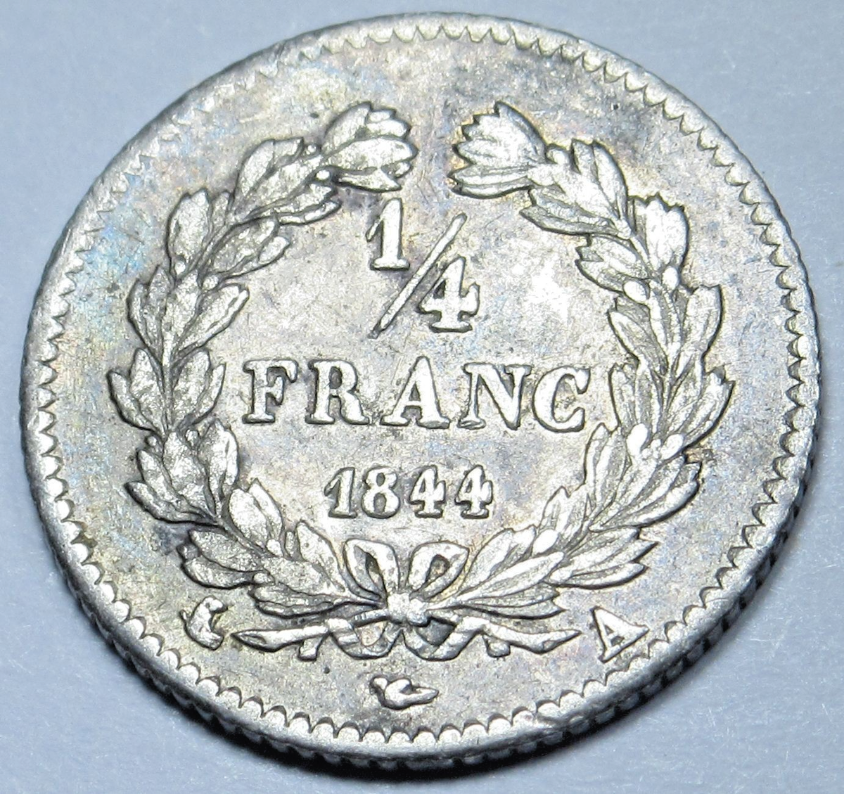 美品　NGC-UNC 洗浄　フランス　ルイ・フィリップ　ARメダル 　1844年 1844 France 1/4 Franc Genuine Antique 1800's French High Grade