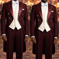Burgundy Men's Tuxedo Prom Formal Suit Banuqet Evening Peak Lapel Wedding 2Pcs