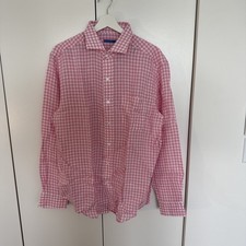J McLaughlin Men  s Gramery Woven Shirt Large Pink White Gingham New