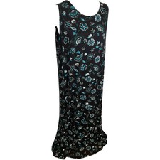 Evans Black Blue Floral Maxi Dress UK 26-28 Sleeveless Cross Back Viscose