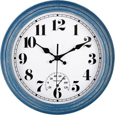 JENLYSTIME 12 Inch Indoor/Outdoor Retro Waterproof Wall Clock with Thermometer S