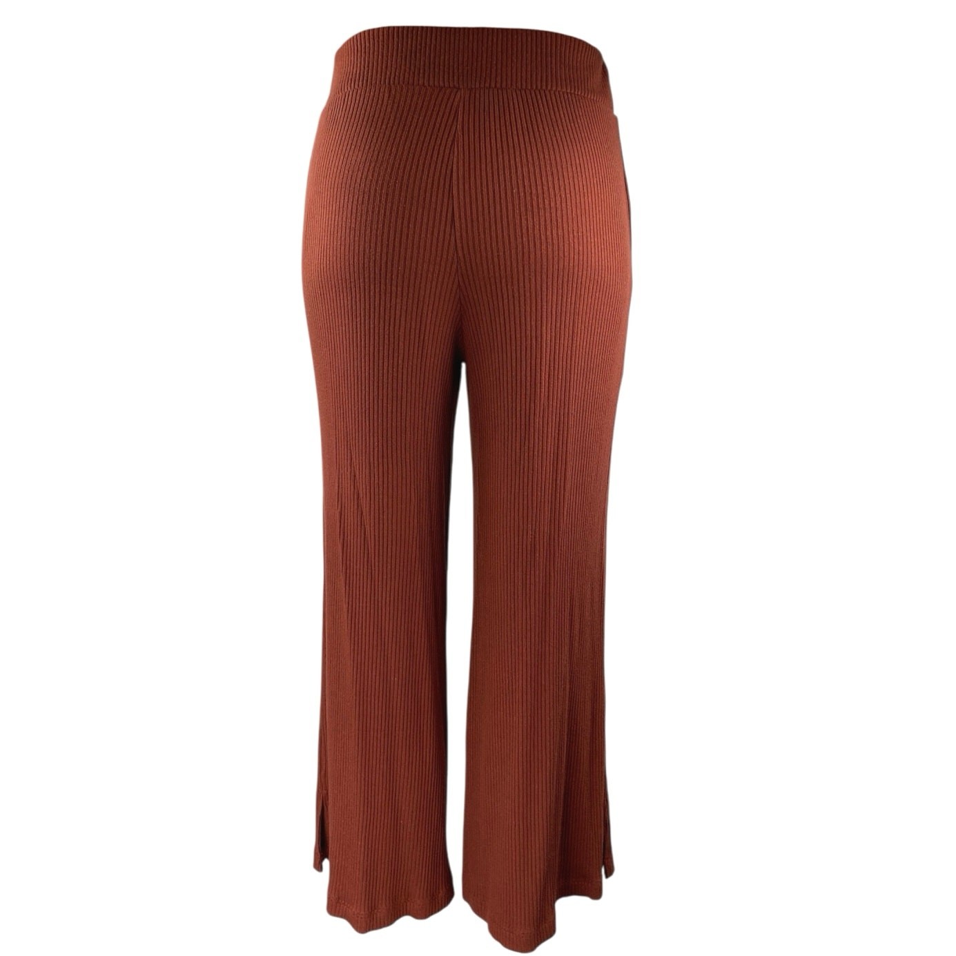 Pantaloni pantaloni vita alta gamba larga dritti maglia costina marrone capriccioso + fila taglia XS