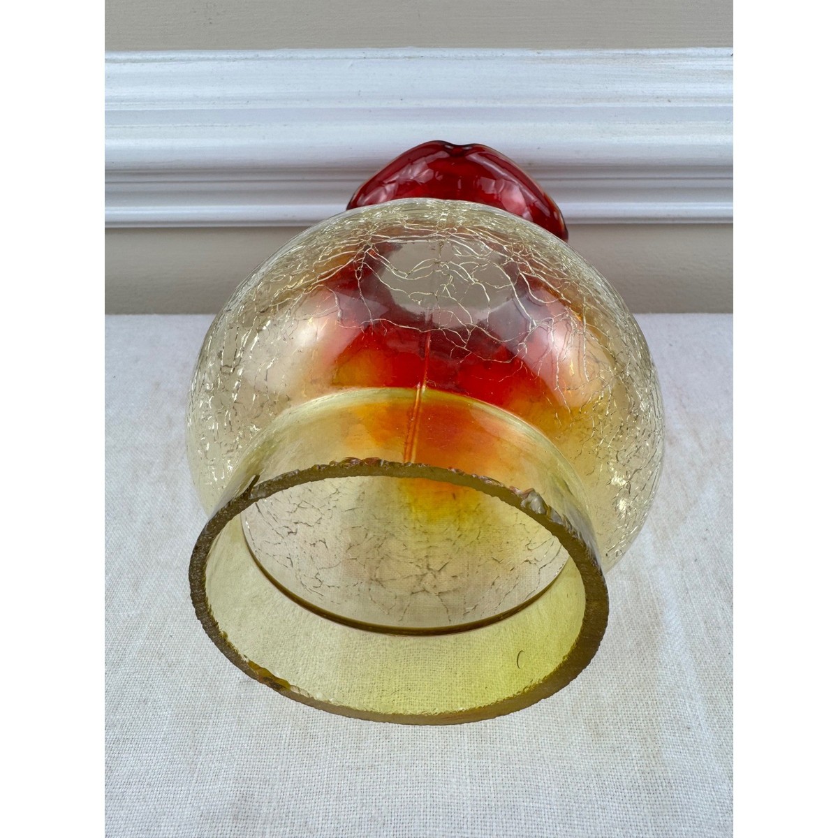 工芸品 Amberina Red amber Lamp Shade Vintage Red Amberina Crackle Glass Hurricane Lamp Shade Ruffled