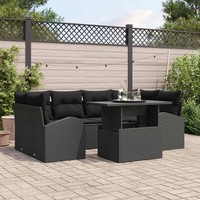 7 Teiliges Garten Sofa Set Mit Kissen Schwarz Poly Rattan
