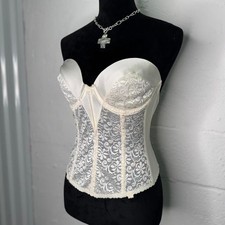 TRUE VTG White Lace Sheer Sweetheart Bustier Corset Top -size 34D