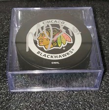 Millennium Year MICHEL GOULET SIGNED CHICAGO BLACKHAWKS GAME PUCK BECKETT (BAS)