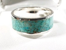 925 STERLING SILVER ETERNITY WIDE BAND TURQUOISE SIZE 7 RING 3.8g