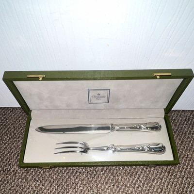 Vintage Christofle Paris Marly 2-Piece Carving Set Knife&Fork Sealed In Case