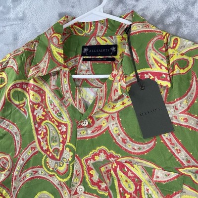 AllSaints Shirt Mens Medium Button Up Camp Loop Collar Relaxed Fit Morganaza NWT