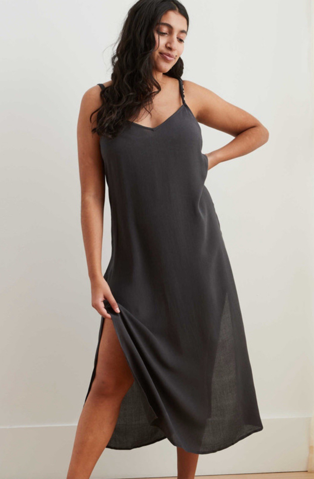 Aerie Grey Beachy Strappy Midi Maxi Long Dress Soft Gauzy Modal Women’s M