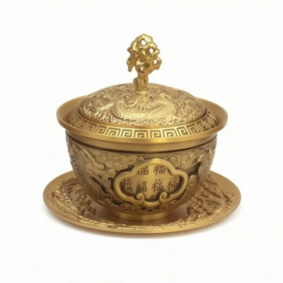 Gaiwan avec Couvercle et Soucoupe En Métal Bol à Thé avec Couvercle et Soucoupe - Photo 1/4