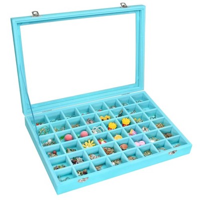 Velvet Jewelry Tray 48 Compartments Jewelry Display Organizer with Transparen...