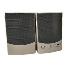 VINTAGE ACER WHITE MULTIMEDIA COMPUTER SPEAKERS BROWN BOX BASS TREMBLE RM3-SP6