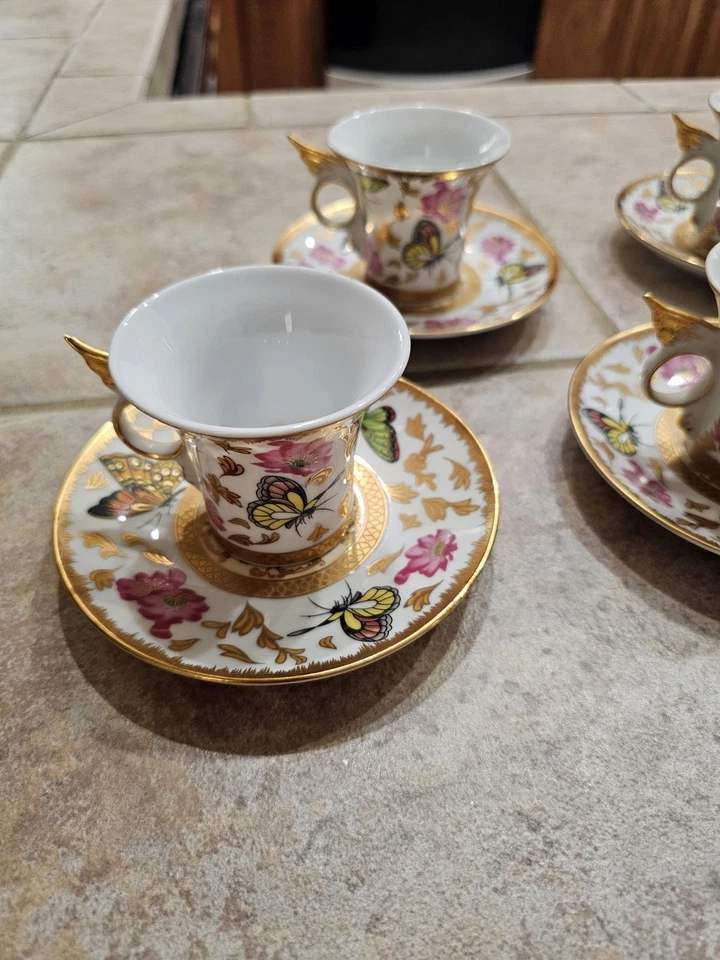 Juego de 4 tazas y platillos clásicos de café y té Demitasse espresso mariposa Foto 2 de 4