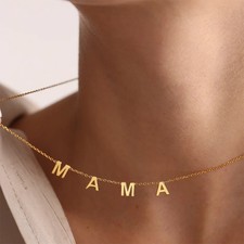 Mama Letter Pendant Necklace Stainless Steel Gold Color Nameplate Jewelry