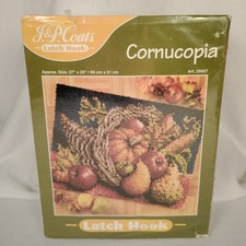 J P Coats Latch Hook Kit Cornucopia Unopened Vintage Fall Harvest 25057 27x20