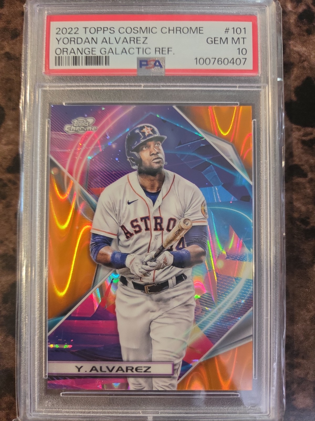 2022 Topps Cosmic Chrome #101 Yordan Alvarez Orange Galactic Ref /25 PSA 10
