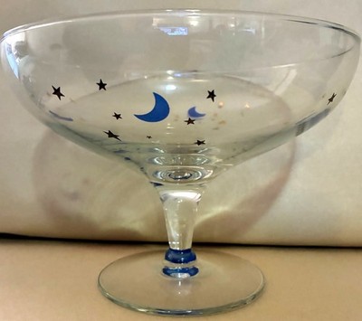 Denby Moonrise Ocean Champagne Coupe Vtg w/ Blue Moons & Stars Hand Blown Poland