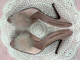 Agent Provocateur-Women-Pink with feather pom-Heel Shoes- US-Sz-9/EUR-40.Italy-