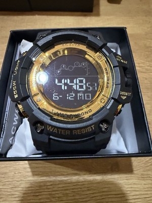 Activa Sport Digital Quartz Chronograph Alarm Day/Date Black/Gold 30m w/ Box