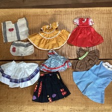 Vintage Doll Clothes Lot Mixed Dresses Skirts 8pc Yellow Red Blue Floral Plaid