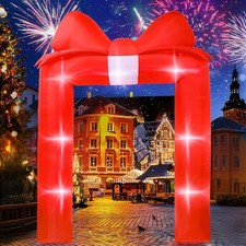8 FT Christmas Inflatable Bow Arch Archway Red Glitter Bowknot Blow Up Archwa...