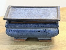 Glazed Bonsai Pot Rectangle Blue With Feet Ceramic Bonsai Planter With Tray