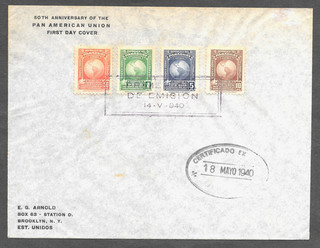 Paraguay Pan American Union 50th Anniversary Registered FDC First Day Cover 1940
