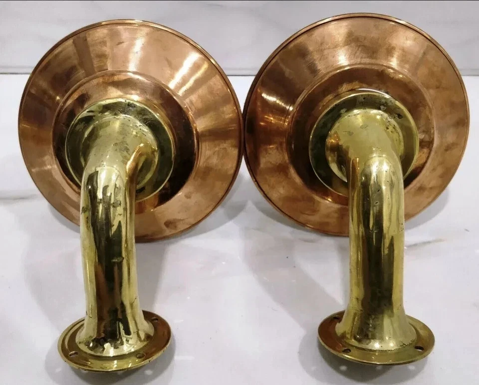 NAUTICAL MARINE BRASS WALL SCONCE OUTDOOR SHIP LIGHT WITH COPPER SHADE SET OF 2 - Image 2 of 4