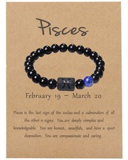 Adjustable Natural Black Onyx Zodiac Stretch Bracelet for Men Women Jewelry Gift