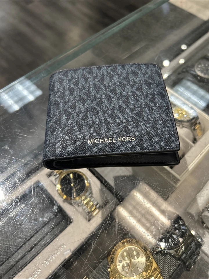 Michael Kors Cooper Admiral Blue Billfold Passcase Wallet Bifold MK Signature - Image 3 of 4
