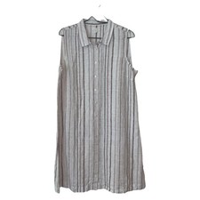 Garnet Hill Dress Linen Sleeveless Striped Shift White 14 Coastal Minimalist