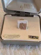 🪙Vintage Solid 14k *1g Yellow Gold Lapel Tie Tack Pin w/ Real Diamond By Ballou
