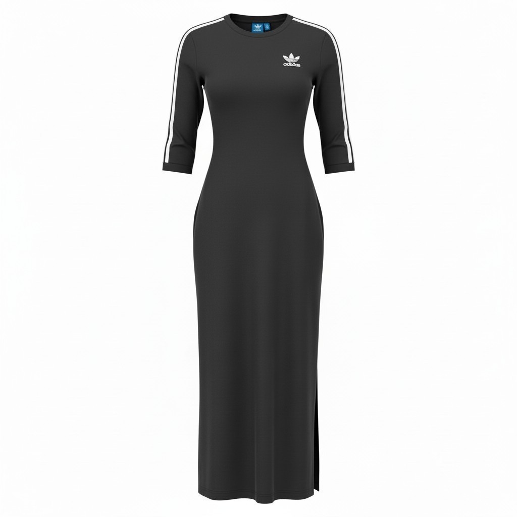 Adidas Originals Classic 3 Stripe Dress Women's Black 3/4 Sleeve Maxi Size  XS | eBay