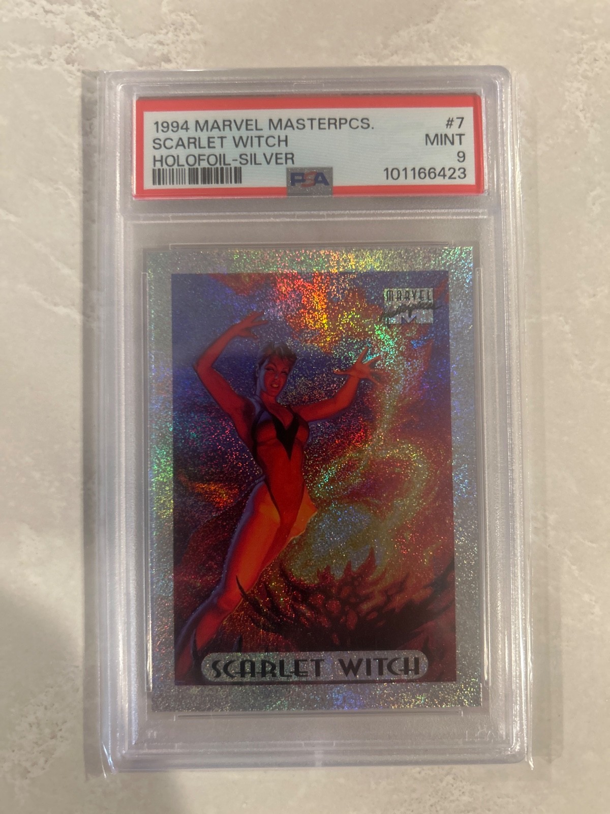 1994 MARVEL MASTERPIECES #7 SCARLET WITCH - HOLOFOIL SILVER - PSA 9