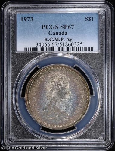 1973 $1 Canada Royal Canadian Mounted Police Silver Dollar PCGS SP 67 | Toned