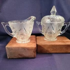 Vintage Jeanette Depression Glass IRIS and HERRINGBONE Creamer & Sugar Set