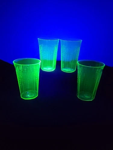 Anchor Hocking Princess Tumblers Uranium / Vaseline Depression Glass -  Set Of 4