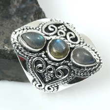 Labradorite Gemstone Handmade Ring Jewelry For Unisex US Size-7.5 AR 18979
