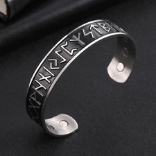 Viking Nordic Rune Magnetic Bangles Women Men Wiccan Amulet Stainless Steel Vint