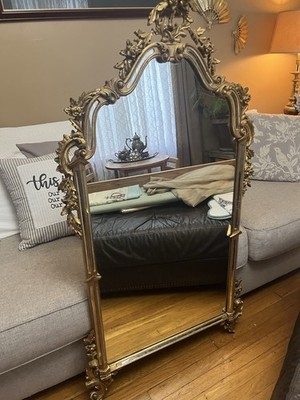 Casa Bique Ornate Arched Vertical Wall Mirror Gold Gilt Frame Style #203